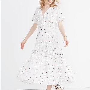 Madewell embroidered strawberry tiered dress